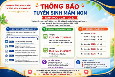 TRƯỜNG MẦM NON HÒA PHÚ ĐẨY MẠNH TUYỂN SINH TRỰC TUYẾN NĂM HỌC 2026 - 2027