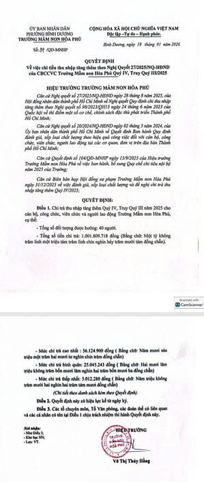 QUYẾT ĐỊNH VỀ VIỆC CHI TIỀN THU NHẬP TĂNG THÊM